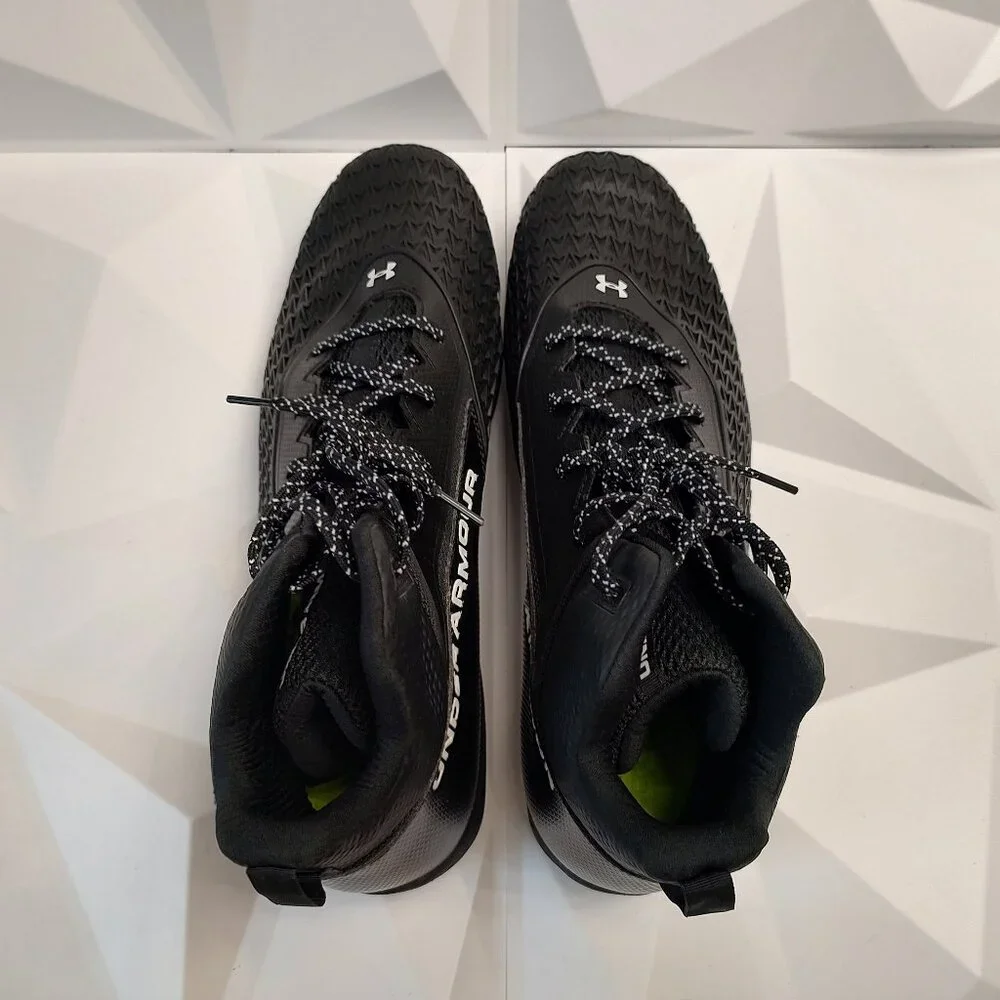Under Armour Mens Football Cleat 16 Black White Shoe Lacrosse Spine Hammer - Picture 9 of 12